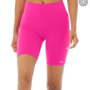 Alo High Waist Biker Short in Neon Pink